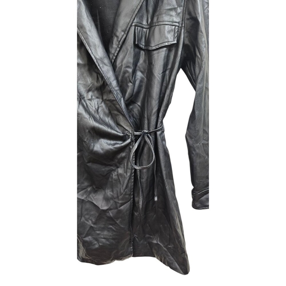 ZARA Faux Leather Wrap Mini Dress Black Long Sleeve Belted Shirt Style Dress S - Picture 8 of 12